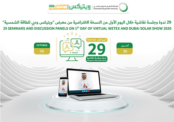 29 ندوة وجلسة نقاشية خلال اليوم الأول من النسخة الافتراضية من معرض "ويتيكس ودبي للطاقة الشمسية 2020"
